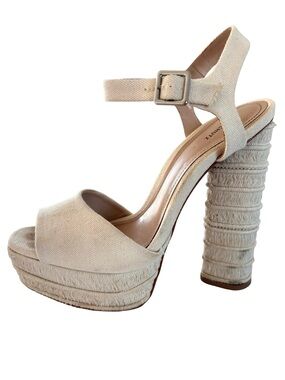 Schutz Jane Canvas Platform Block Heel Sandal
